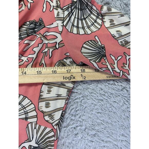 Boston Proper Coral Beach Seashell Print 3/4 Sleeves V-Neck Ruched Top Size 5 - Picture 8 of 14